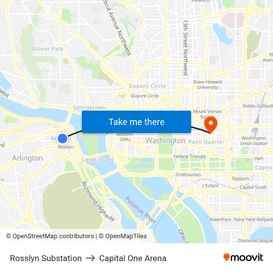 Rosslyn Substation to Capital One Arena map