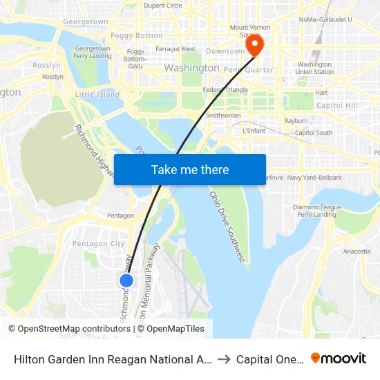 Hilton Garden Inn Reagan National Airport Arlington to Capital One Arena map