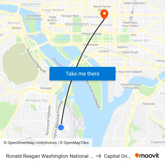 Ronald Reagan Washington National Airport - Garage A to Capital One Arena map