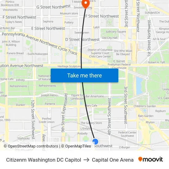 Citizenm Washington DC Capitol to Capital One Arena map