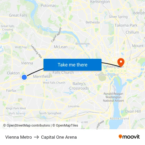 Vienna Metro to Capital One Arena map