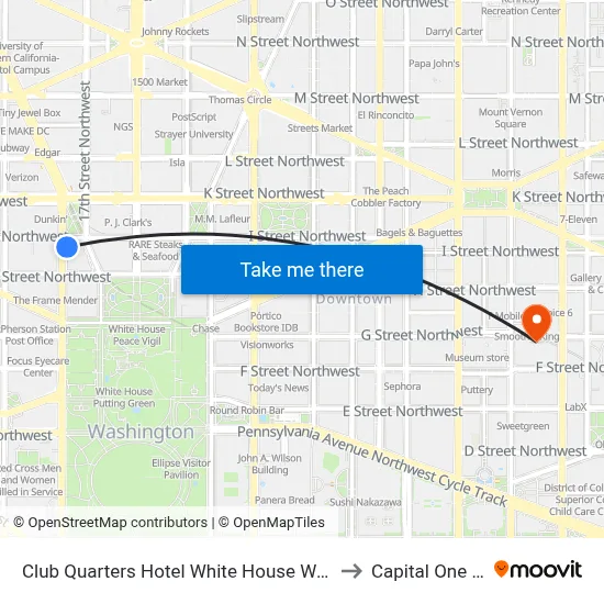 Club Quarters Hotel White House Washington DC to Capital One Arena map