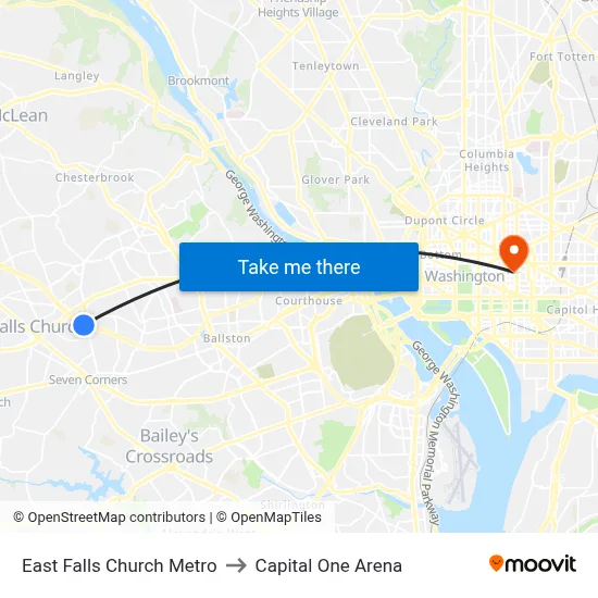 East Falls Church Metro to Capital One Arena map