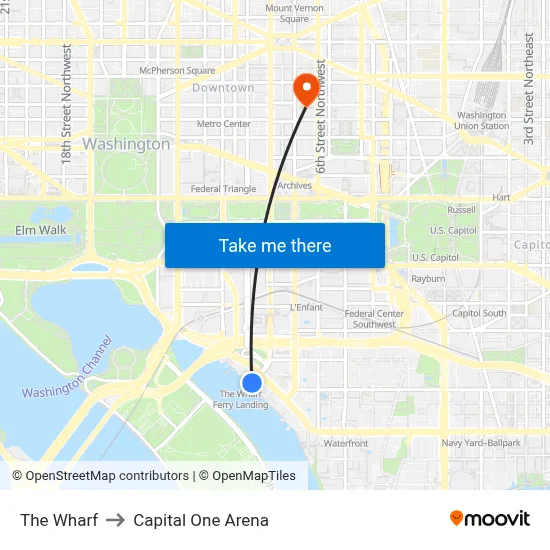 The Wharf to Capital One Arena map