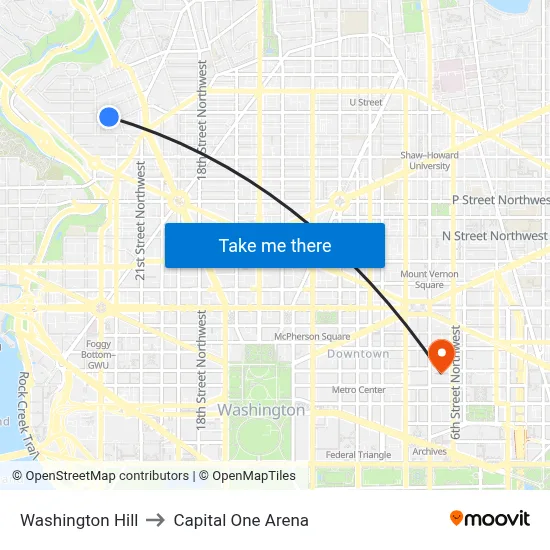 Washington Hill to Capital One Arena map