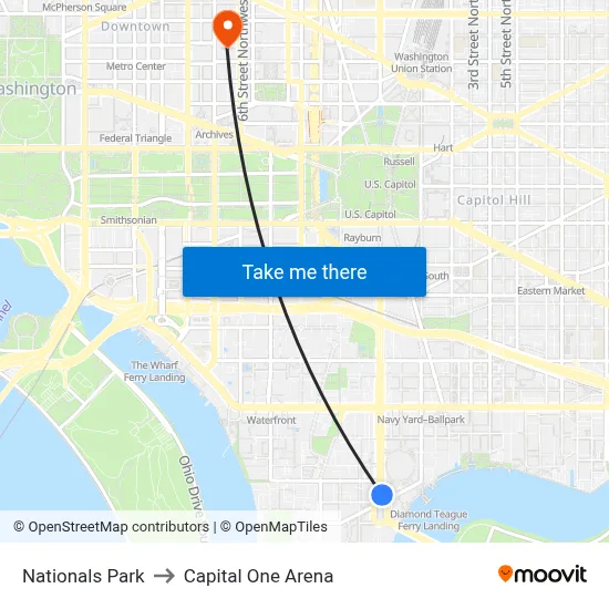 Nationals Park to Capital One Arena map