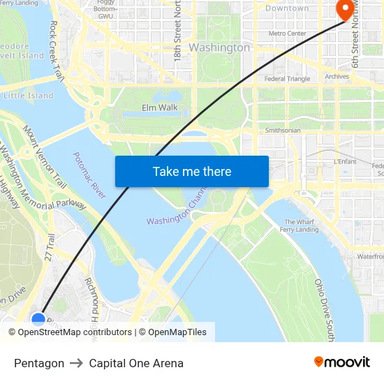 Pentagon to Capital One Arena map