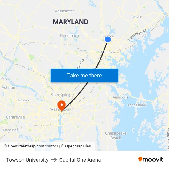 Towson University, 8000 York Rd to Capital One Arena map