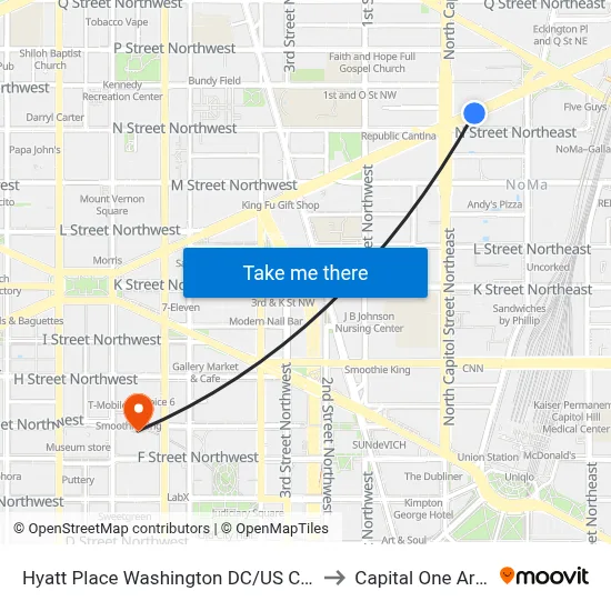 Hyatt Place Washington DC/US Capitol to Capital One Arena map