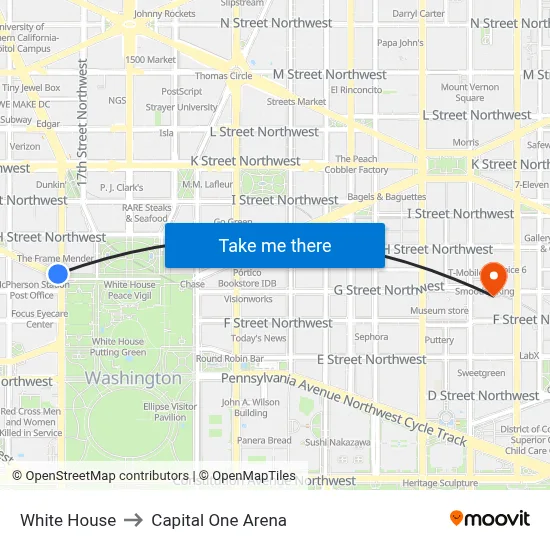 White House to Capital One Arena map