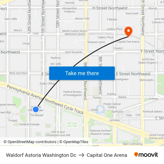 Waldorf Astoria Washington Dc to Capital One Arena map