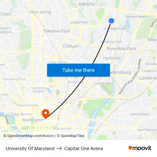 University Of Maryland to Capital One Arena map