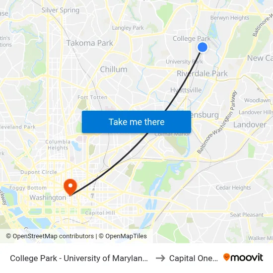 College Park - University of Maryland Metro Station to Capital One Arena map