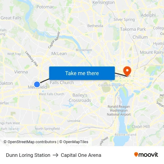 Dunn Loring Station to Capital One Arena map