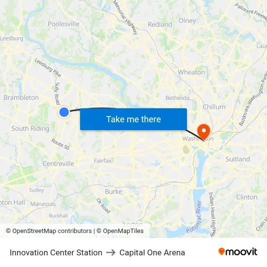 Innovation Center Station to Capital One Arena map