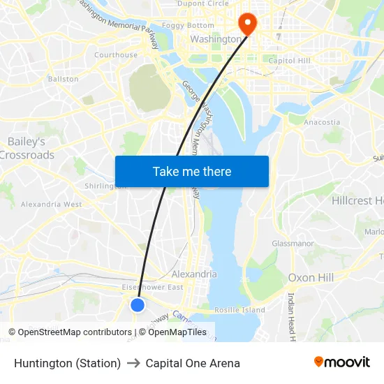 Huntington (Station) to Capital One Arena map
