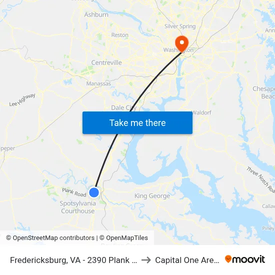 Fredericksburg, VA - 2390 Plank Rd to Capital One Arena map
