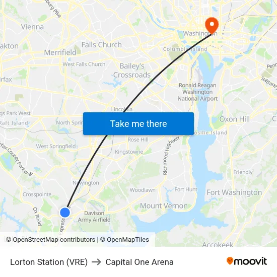 Lorton Station (VRE) to Capital One Arena map