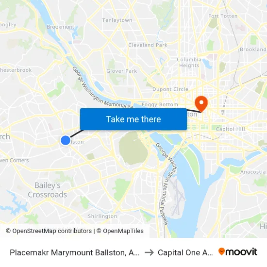Placemakr Marymount Ballston, Arlington to Capital One Arena map