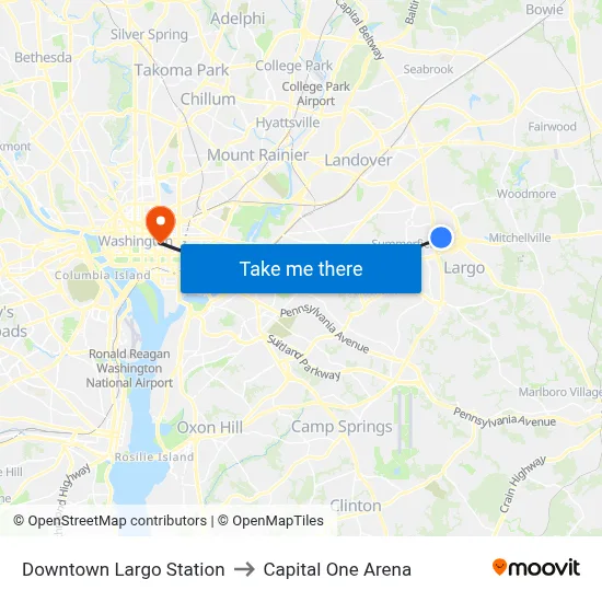Downtown Largo Station to Capital One Arena map
