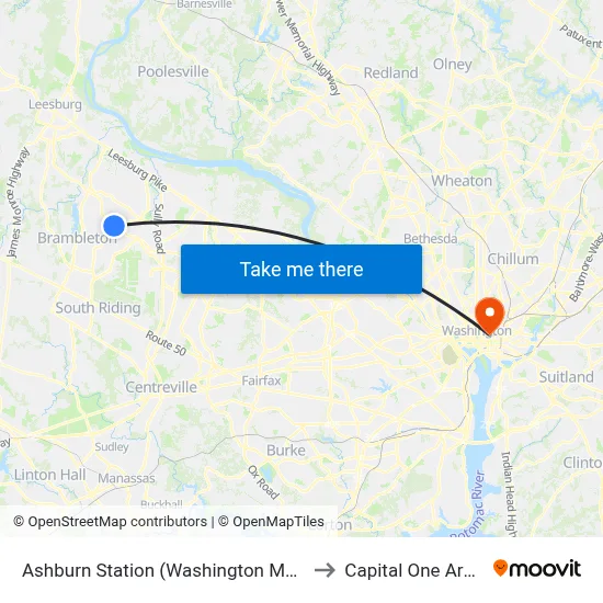 Ashburn Station (Washington Metro) to Capital One Arena map