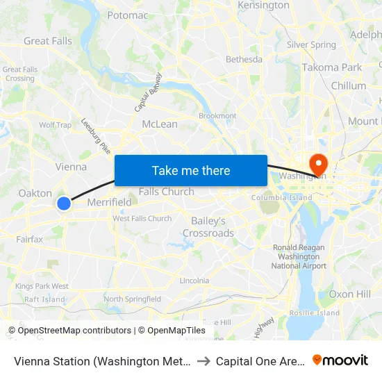 Vienna Station (Washington Metro) to Capital One Arena map