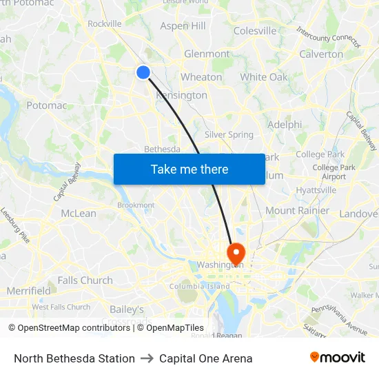 North Bethesda Station to Capital One Arena map