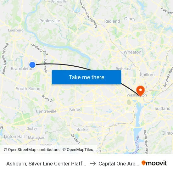 Ashburn, Silver Line Center Platform to Capital One Arena map