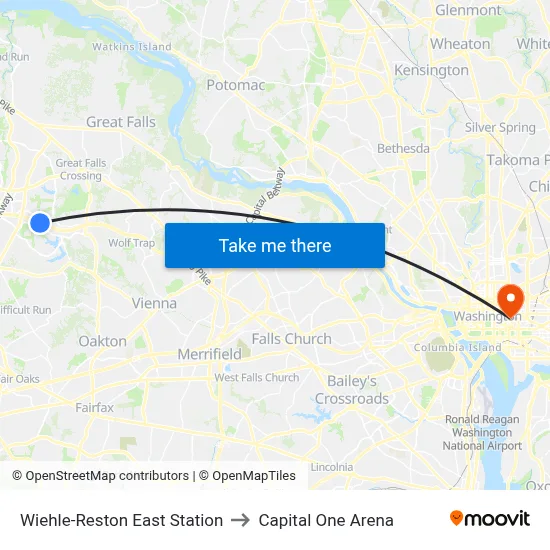Wiehle-Reston East Station to Capital One Arena map
