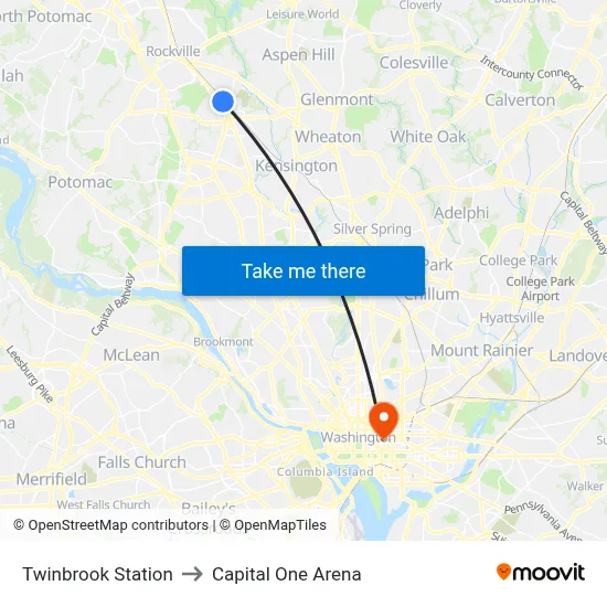 Twinbrook Station to Capital One Arena map