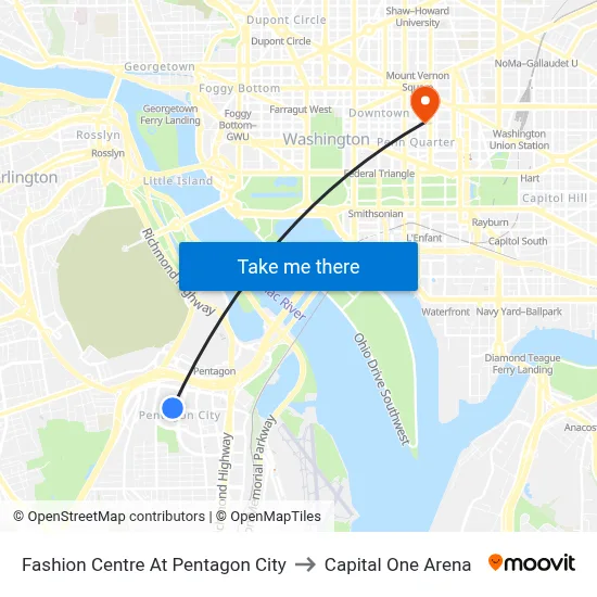 Fashion Centre At Pentagon City to Capital One Arena map