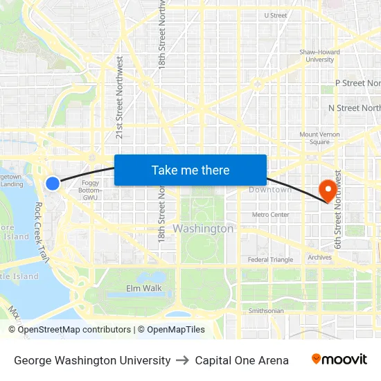 George Washington University to Capital One Arena map