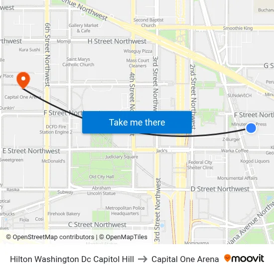 Washington Court Hotel to Capital One Arena map