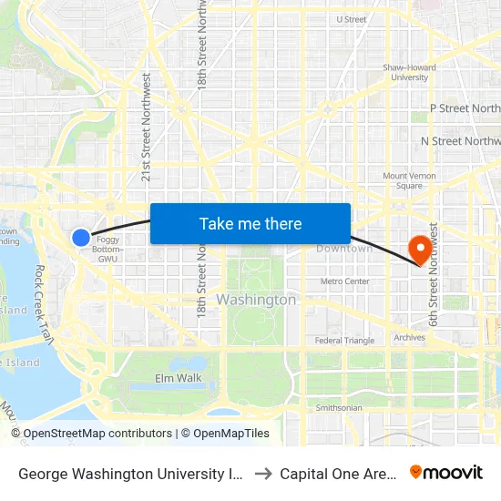 George Washington University Inn to Capital One Arena map
