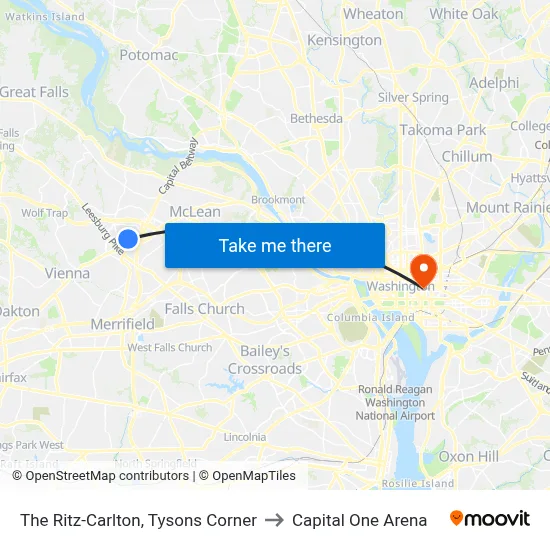 The Ritz-Carlton to Capital One Arena map