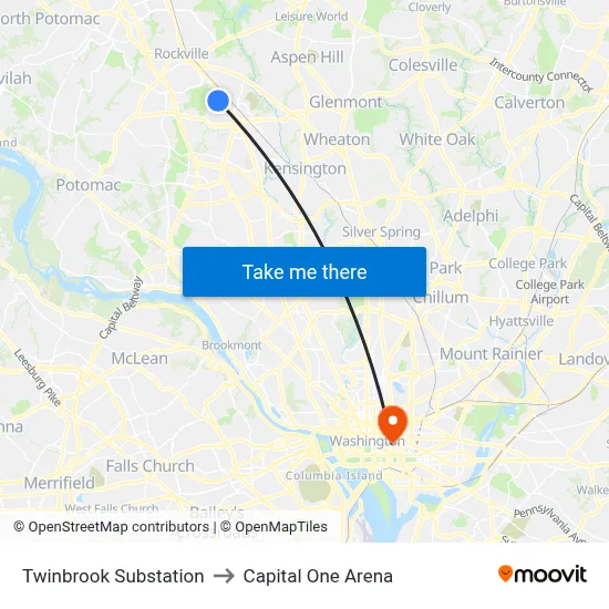 Twinbrook Substation to Capital One Arena map