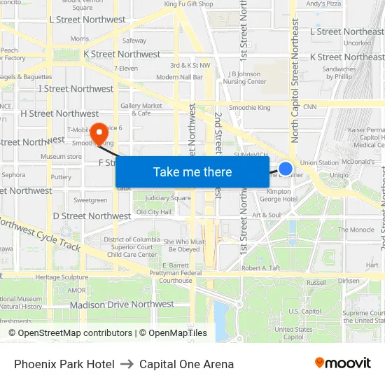 Phoenix Park Hotel to Capital One Arena map
