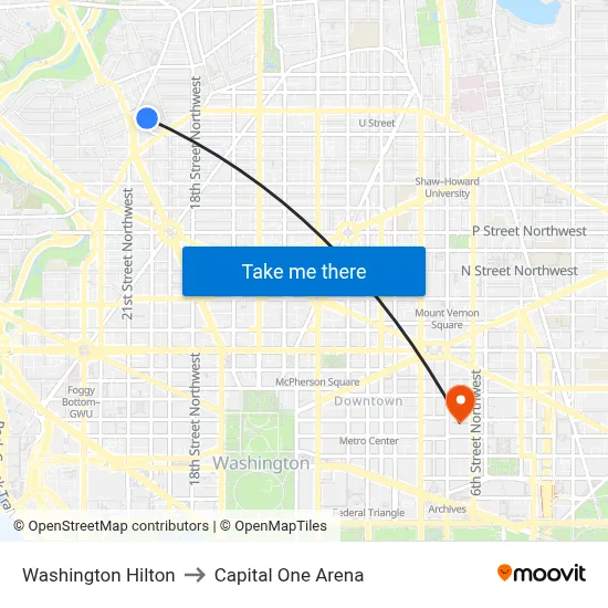 Washington Hilton to Capital One Arena map