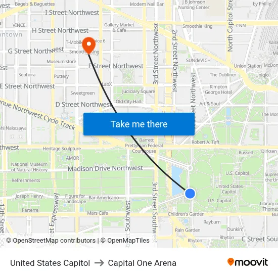 United States Capitol to Capital One Arena map