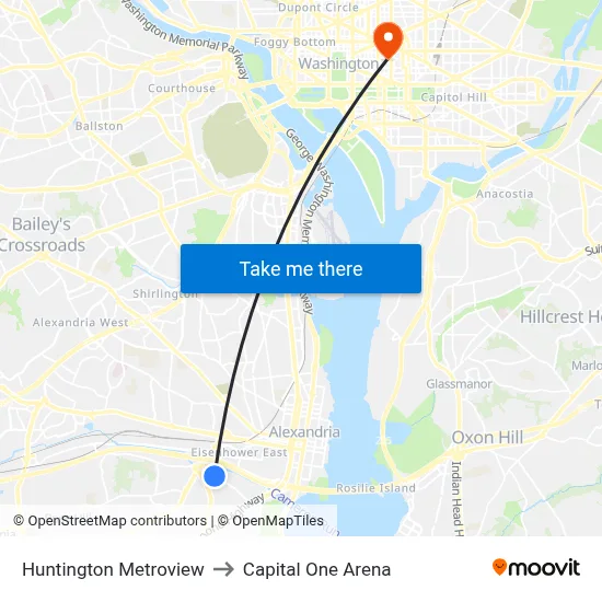 Huntington Metroview, Alexandria, VA 22303 to Capital One Arena map