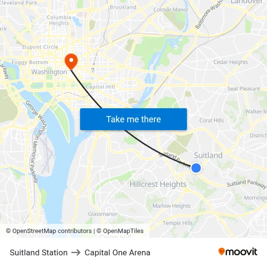 Suitland Station, Suitland Station, 4500 Silver Hill Rd, Suitland-Silver Hill, MD 20746, USA to Capital One Arena map