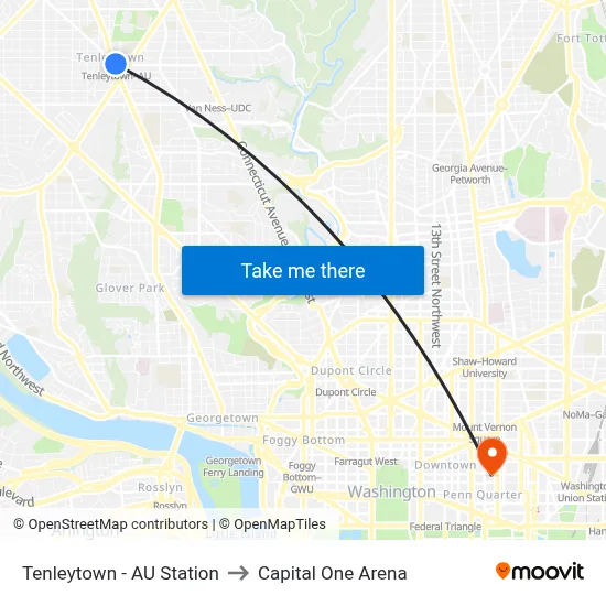 Tenleytown - AU Station, Tenleytown - AU Station, 4501 Wisconsin Ave NW, Washington, DC 20016, USA to Capital One Arena map