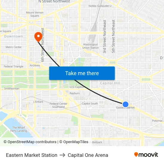 Eastern Market Station, Eastern Market Station, 701 Pennsylvania Ave SE, Washington, DC 20003, USA to Capital One Arena map