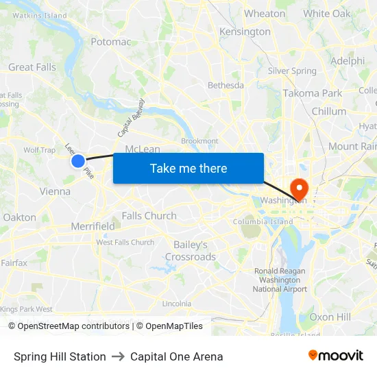 Spring Hill Station, Spring Hill Station, 1576 Spring Hill Rd, Vienna, VA 22182, USA to Capital One Arena map