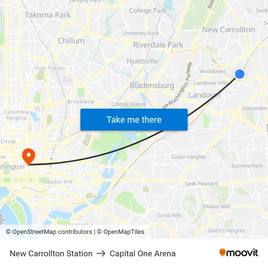New Carrollton Station to Capital One Arena map