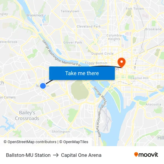 Ballston-MU Station to Capital One Arena map
