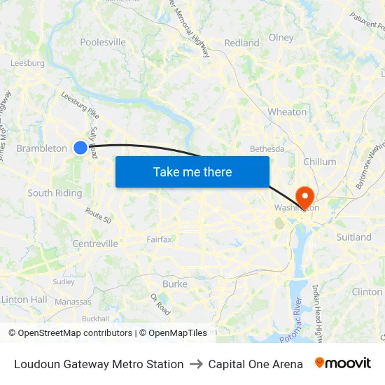 Loudoun Gateway Metro Station to Capital One Arena map