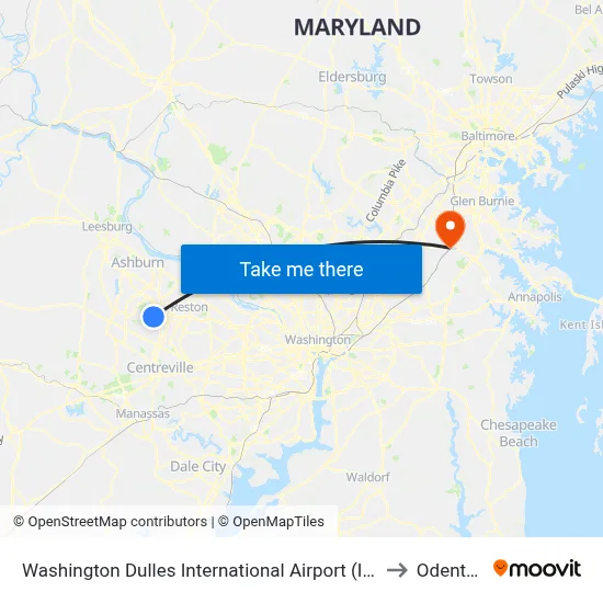 Washington Dulles International Airport (Iad) to Odenton map