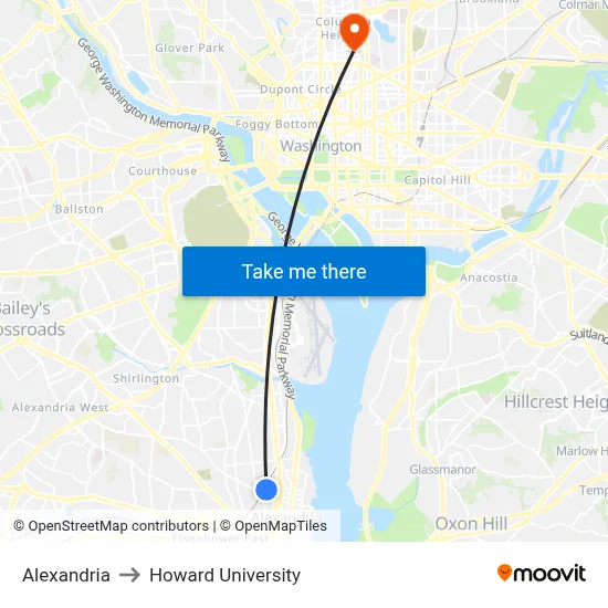 Alexandria to Howard University map