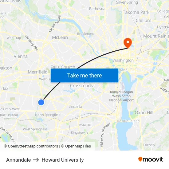 Annandale to Howard University map